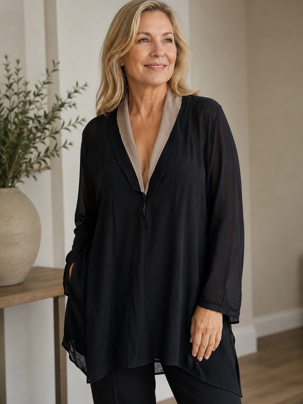 DINAH LEE georgette 100% rayon open front top / blouse MED USA made